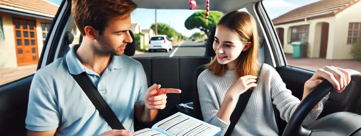 View from inside a car during a driving lesson